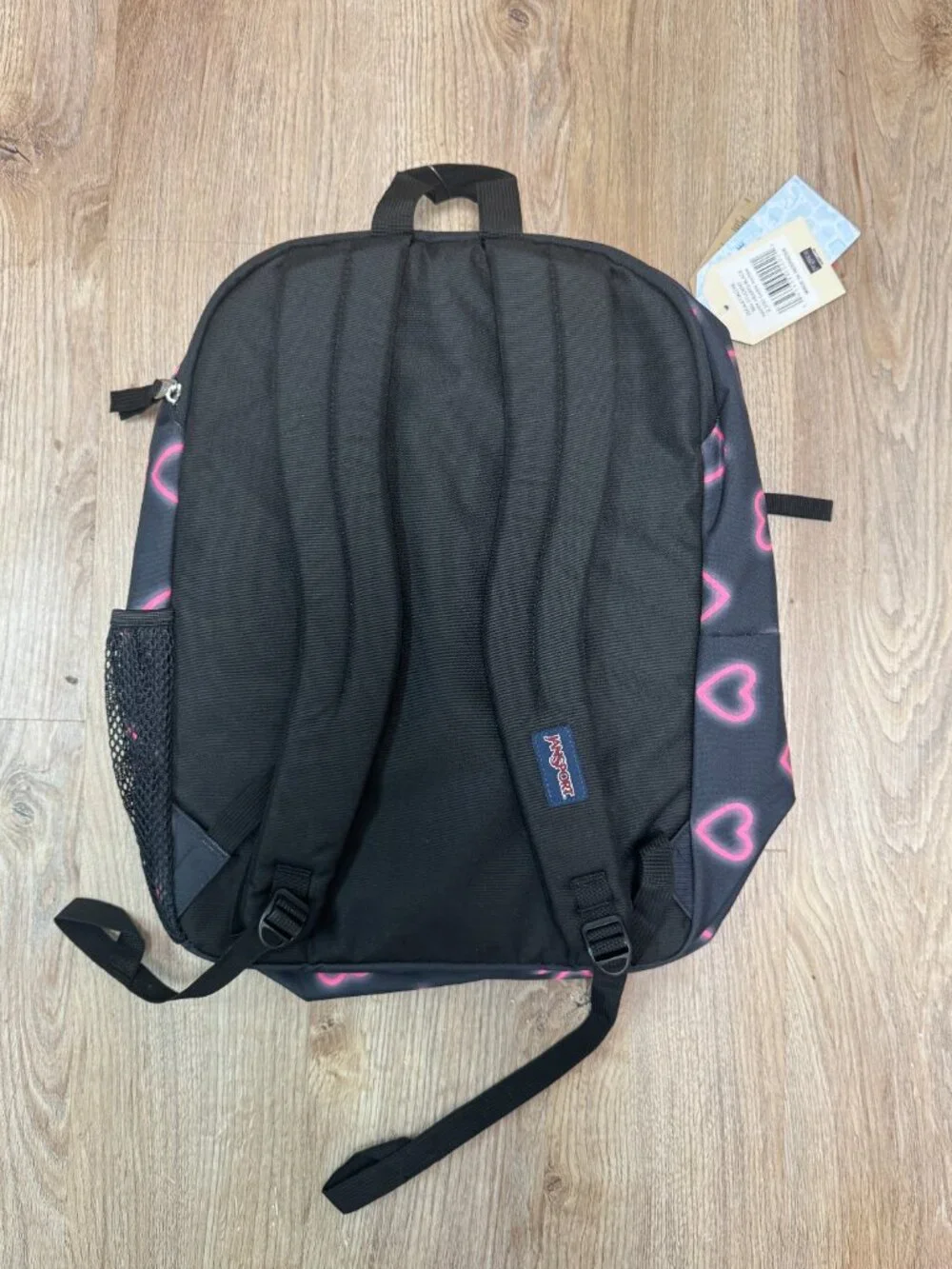 JanSport XL Big Student Happy Hearts Backpack Black Pink Hearts  15